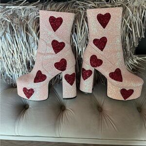La Moda Sparkling heart Boots pink and red sz 10 Lamoda
